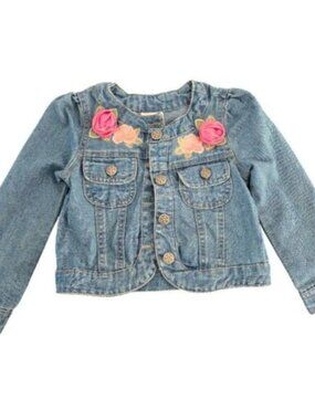 Nanette Kids Denim Jacket Girl 3T Blue 100% Cotton Floral Accent
